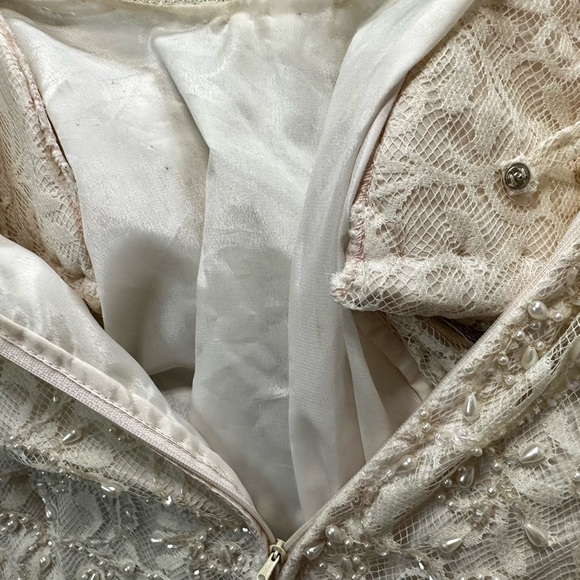 Vintage Neiman Marcus beaded sequin lace cream dress SZM - Picture 11 of 14